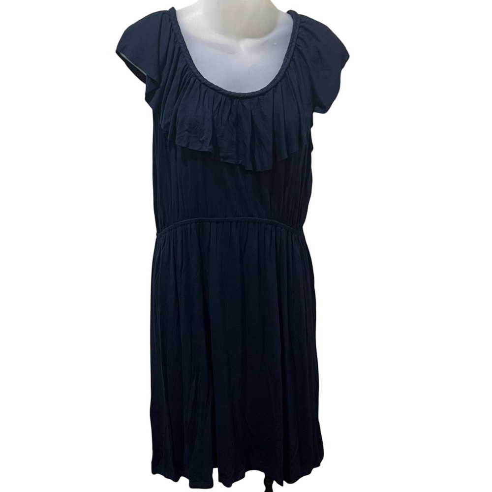 Pink Rose Solid Navy Ruffle Neck Flowy Dress Women's Size XL NWT Comfort
